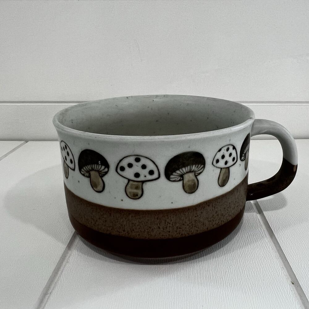 Otagiri Vintage Soup Bowl Mug Handle Stoneware Speckled Japan Mushrooms